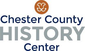 Logo for the Chester County History Center featuring an orange circle with a white abstract design above the words "Chester County HISTORY Center" in blue and gray text.