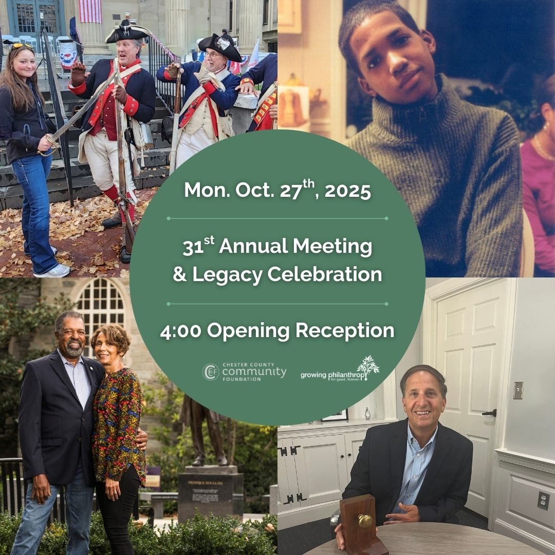 A collage advertises the 31st Annual Meeting & Legacy Celebration on October 27, 2025, at 4:00 PM. Surrounding the event details are photos of re-enactors, a young girl, a smiling couple, and a man sitting with an award.