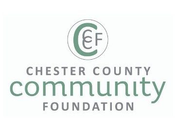 Logo for the Chester County Community Foundation, featuring overlapping “C,” “C,” and “F” letters in a circular emblem above the organization’s name in grey and green text.