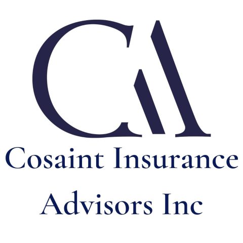 Dark blue stylized initials "CA" above the text "Cosaint Insurance Advisors Inc" in a similar dark blue font on a white background.