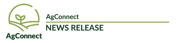 AgConnect logo with a green outline of a sprouting plant in a field, and the words "AgConnect NEWS RELEASE" in green text on a white background.