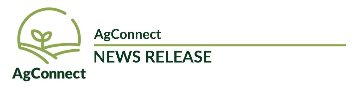 AgConnect logo with a green outline of a sprouting plant in a field, and the words "AgConnect NEWS RELEASE" in green text on a white background.